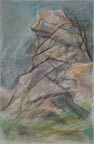 Art site. charcoal and pastel drawing of Hanging Rock landscape